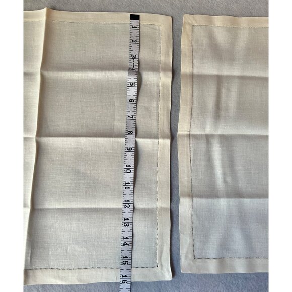 Vintage Quality Linen Napkins Set Of 8 With Pulled Thread Work 16" x 16" Cream - Picture 3 of 6